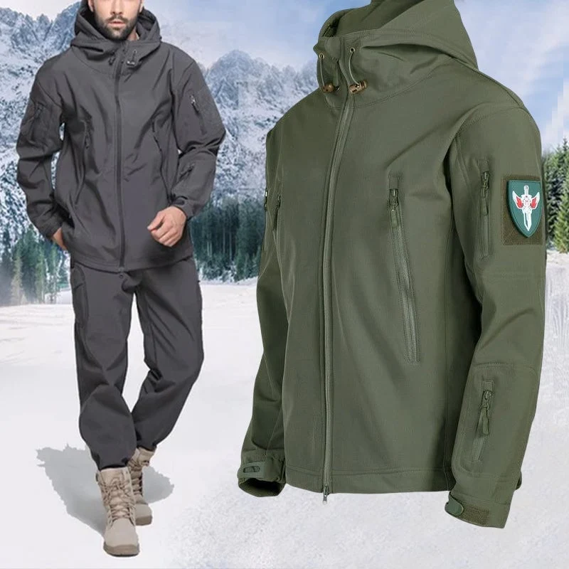 Herren Softshelljacke | Winddichte, wasserabweisende Outdoorjacke mit Kapuze, Fleecefutter und verstellbaren Bündchen