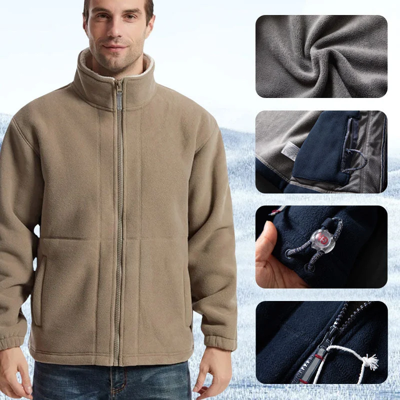 Herren Fleecejacke | Warme Jacke mit doppelseitigem Fleece, Stehkragen und durchgehendem Reißverschluss
