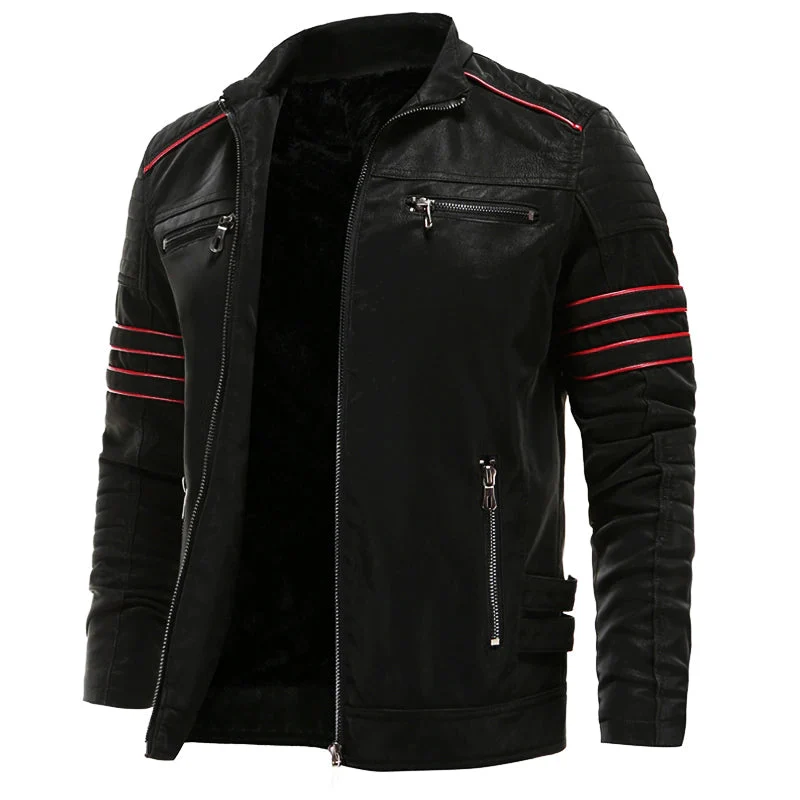 Herren Lederjacke | Bikerjacke mit Stehkragen, Frontreißverschluss und praktischen Reißverschlusstaschen