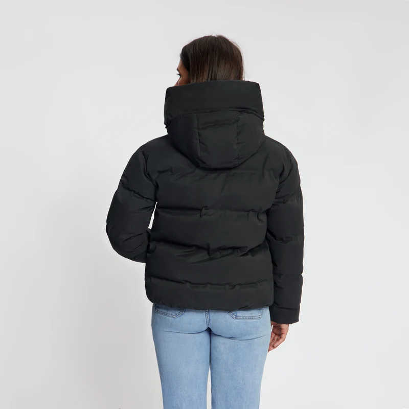 Oliv Damen – Puffer-Winterjacke – Wasserdicht – Schwarz