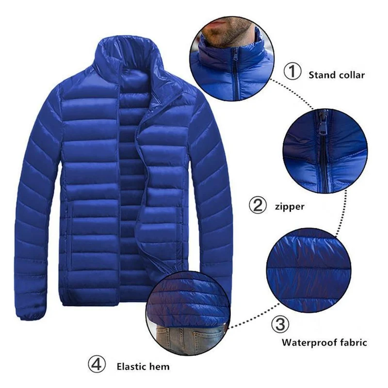 Herren Daunenjacke | Winter Steppjacke mit Stehkragen und leichter Wattierung