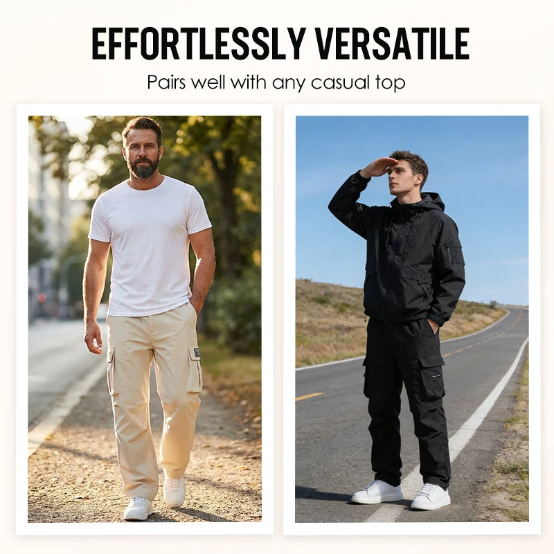 Herren Cargo Hose Stretch | Gerade Freizeithose mit Elastischem Bund & Cargotaschen | Bequeme Alltagshose