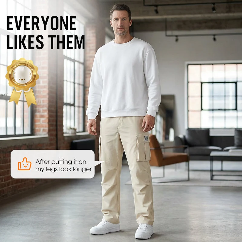 Herren Cargo Hose Stretch | Gerade Freizeithose mit Elastischem Bund & Cargotaschen | Bequeme Alltagshose