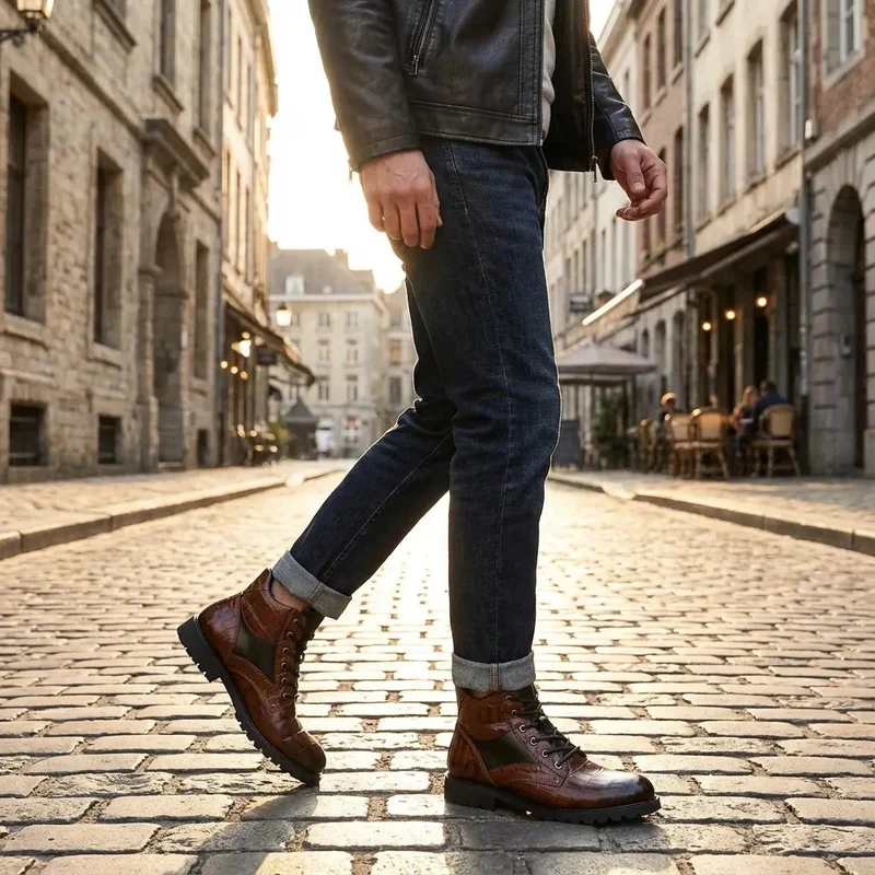 Herren Chelsea Boots in Kroko-Optik | Elegante Stiefeletten mit Gepolstertem Innenfutter | Robuste Freizeitschuhe für Alltag & Business