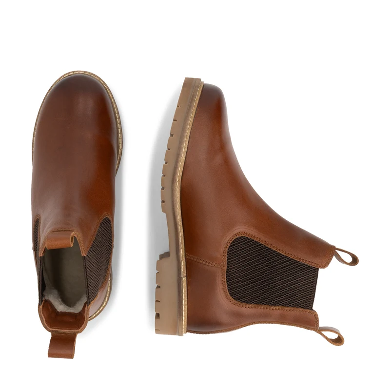 Tversted Damen – Chelsea-Stiefel – mit Wollfutter – Cognac