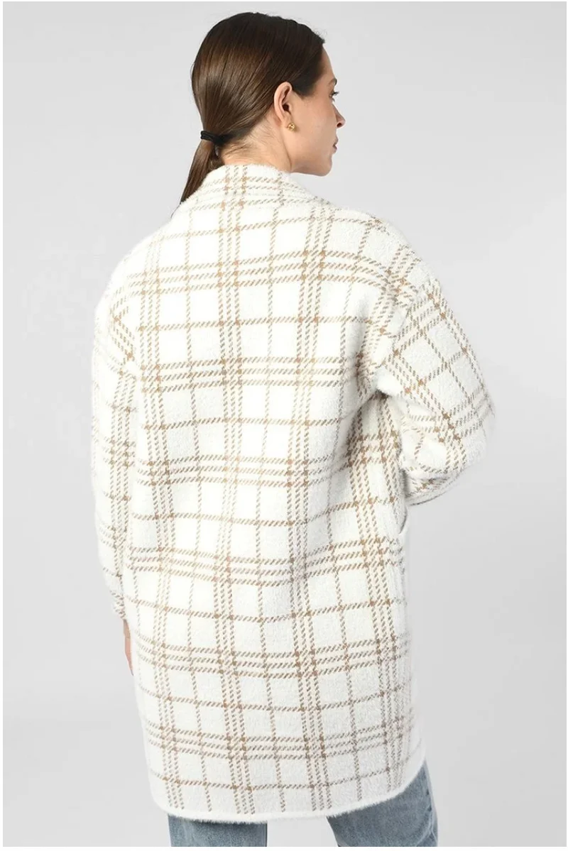 Damen Oversize Mantel mit Karomuster | Lange Übergangsjacke mit Taschen | Weiche Shacket in Einheitsgröße