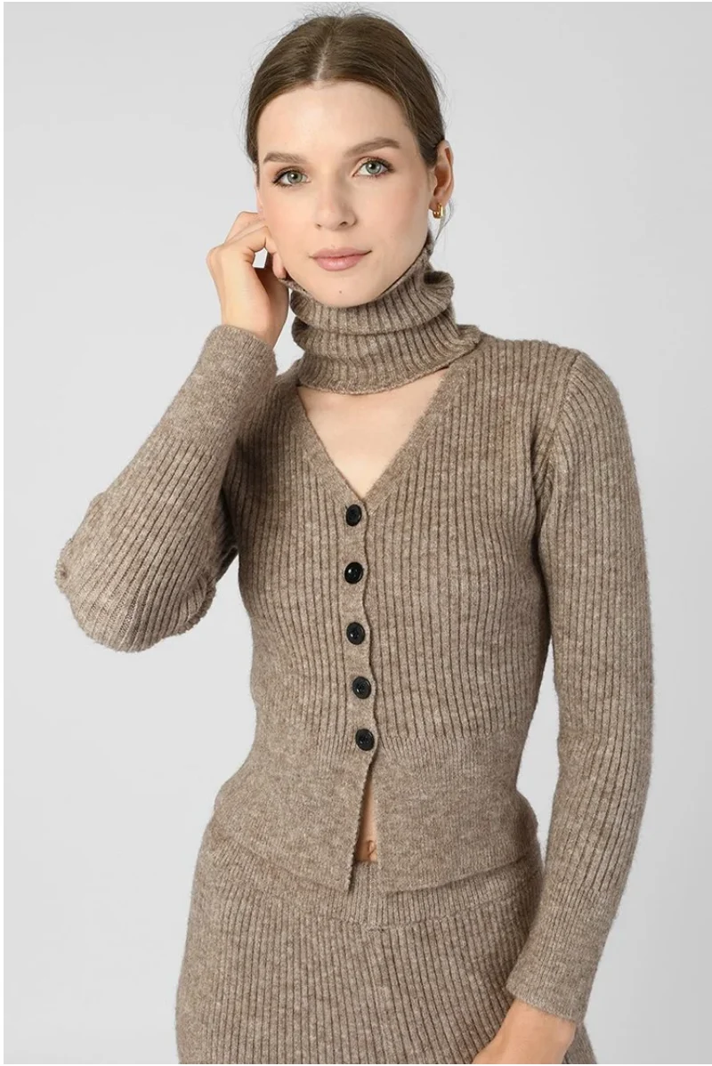 Damen Strick-Zweiteiler gerippt | Strickjacke mit weiter Strickhose | Elegantes Lounge-Set