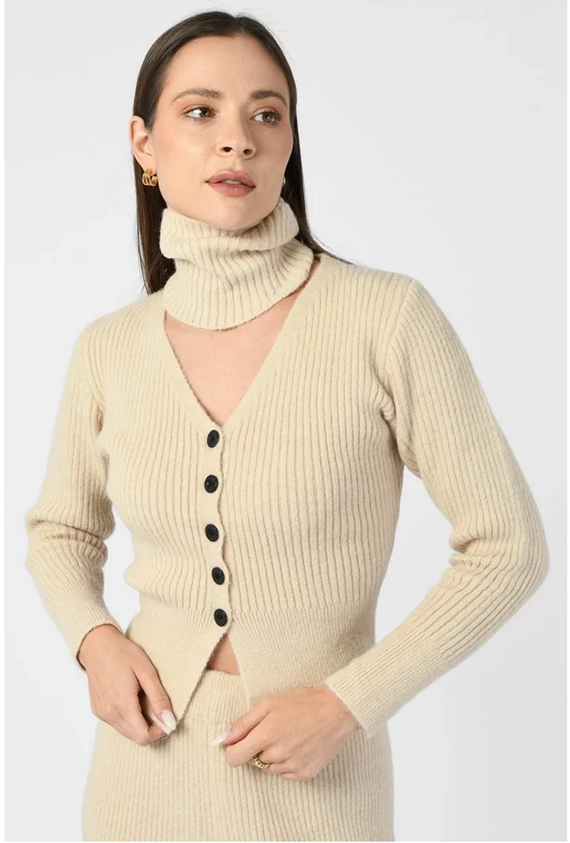 Damen Strick-Zweiteiler gerippt | Strickjacke mit weiter Strickhose | Elegantes Lounge-Set