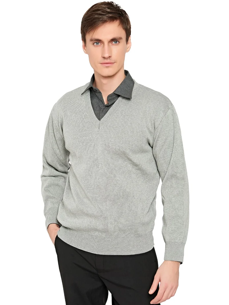 Pullover V - Kragen / T006-05 Grau