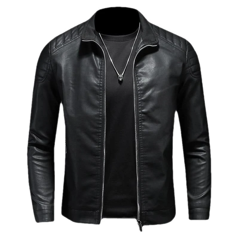Herren Lederjacke | Leichte Jacke aus PU-Leder mit Reißverschluss und Steppdetails