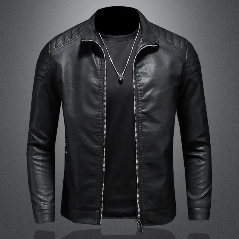 Herren Lederjacke | Leichte Jacke aus PU-Leder mit Reißverschluss und Steppdetails