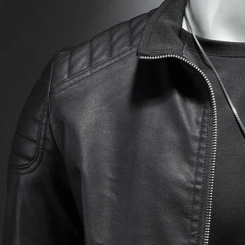 Herren Lederjacke | Leichte Jacke aus PU-Leder mit Reißverschluss und Steppdetails