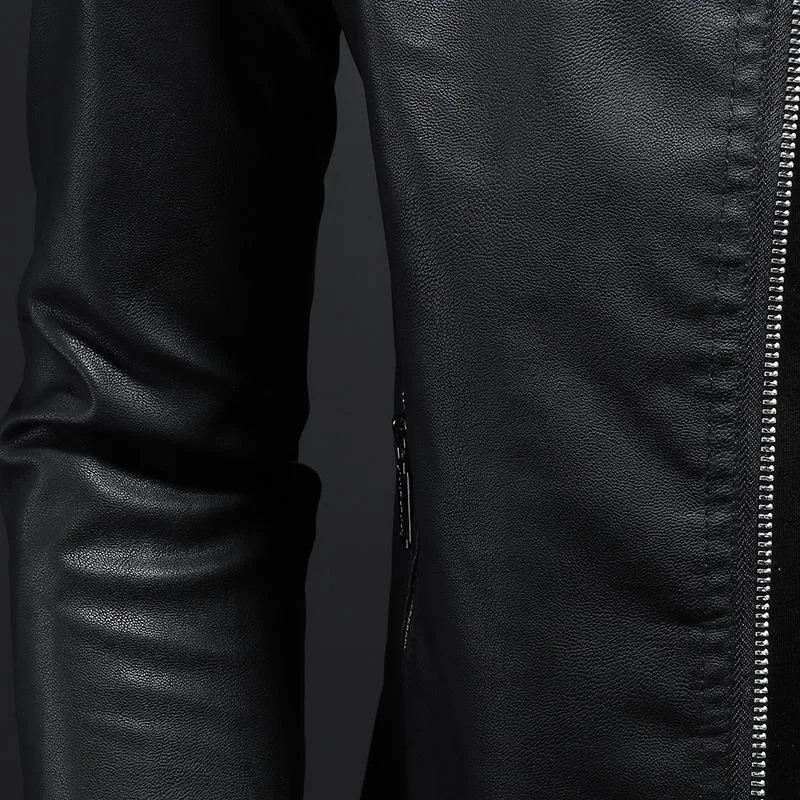 Herren Lederjacke | Leichte Jacke aus PU-Leder mit Reißverschluss und Steppdetails