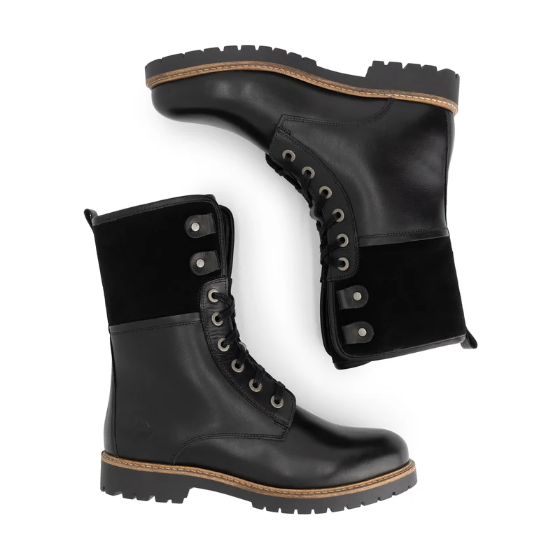 Kongea Damen - Schnürboots - Wolle gefüttert - Schwarz