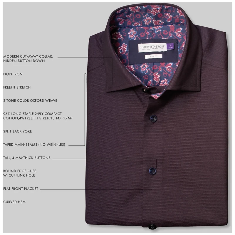 James Harvest & Frost Purple Bow 142 Overhemd Slim Fit Heren 2914202
