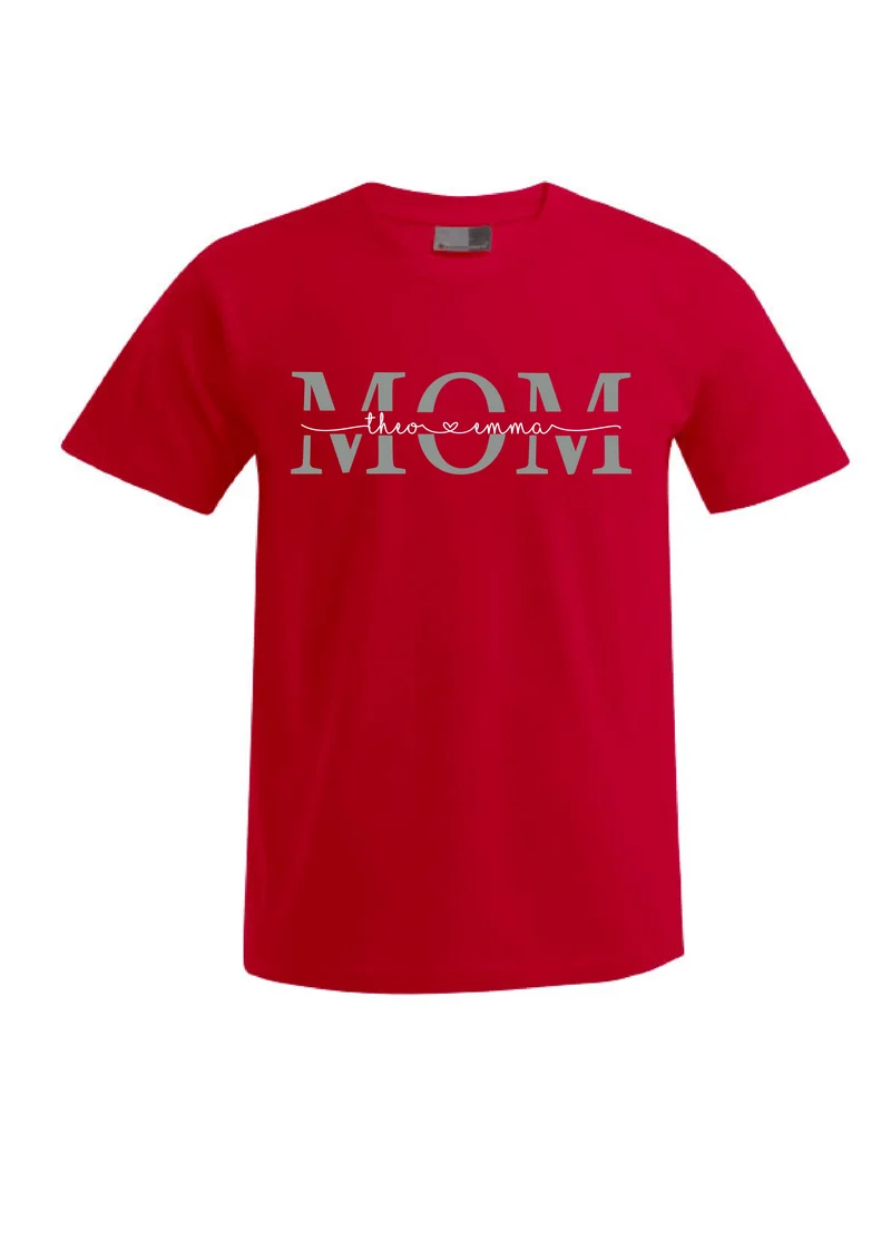 T-Shirt MOM - geteilt Namen silber weiss