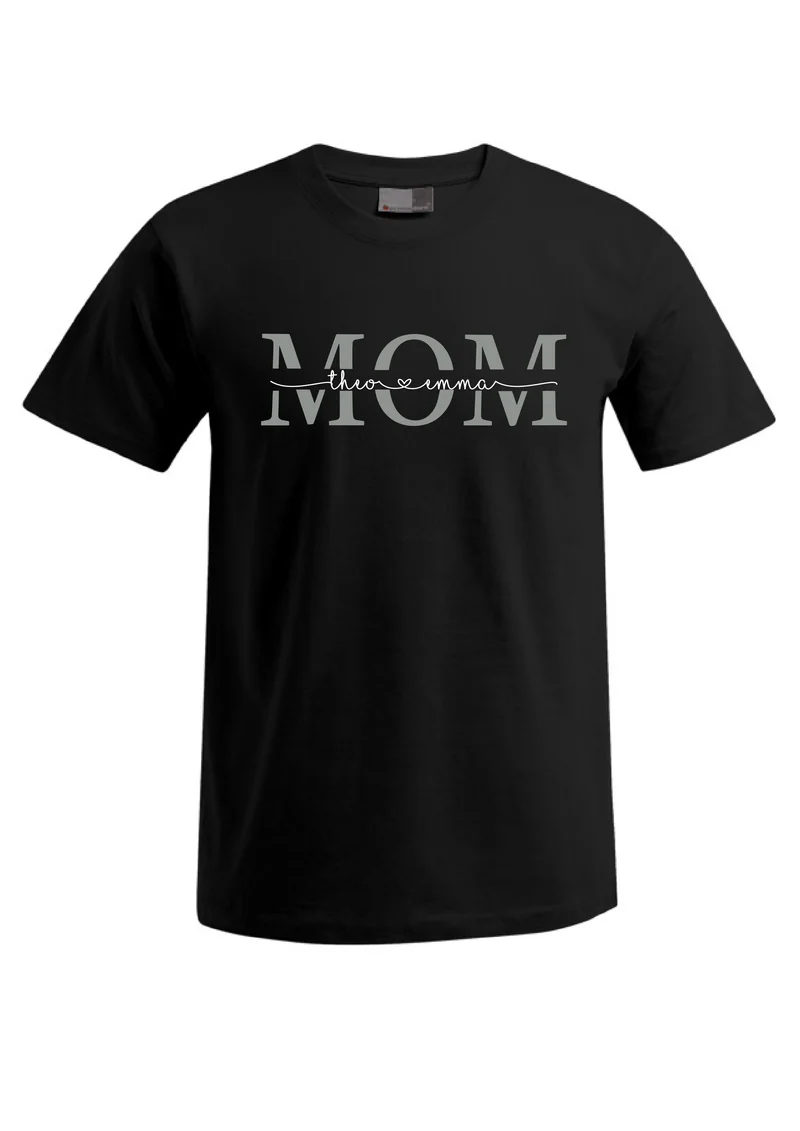 T-Shirt MOM - geteilt Namen silber weiss
