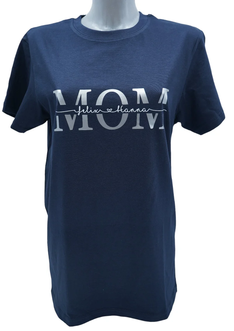 T-Shirt MOM - geteilt Namen silber weiss