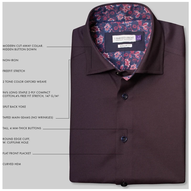 James Harvest & Frost Purple Bow 142 Overhemd Regular Fit Heren 2914201