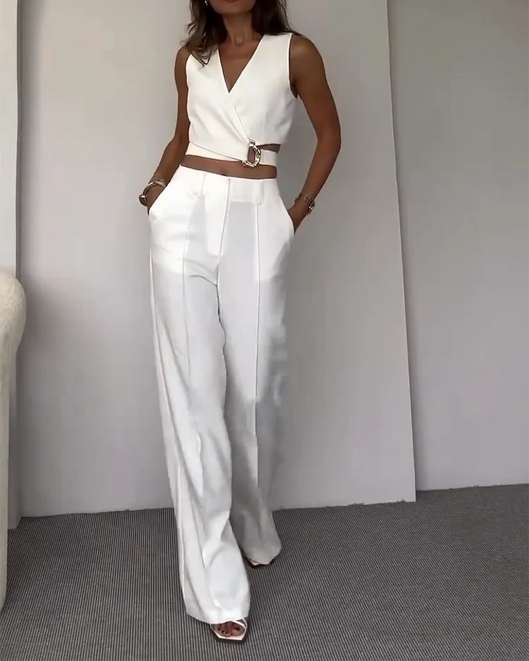 Damen Anzug-Set | Weste mit Schnalle & Hose | Moderner Minimalstil | Schmeichelnde Passform