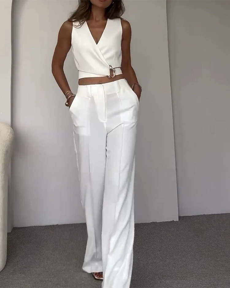 Damen Anzug-Set | Weste mit Schnalle & Hose | Moderner Minimalstil | Schmeichelnde Passform