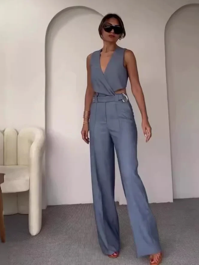 Damen Anzug-Set | Weste mit Schnalle & Hose | Moderner Minimalstil | Schmeichelnde Passform