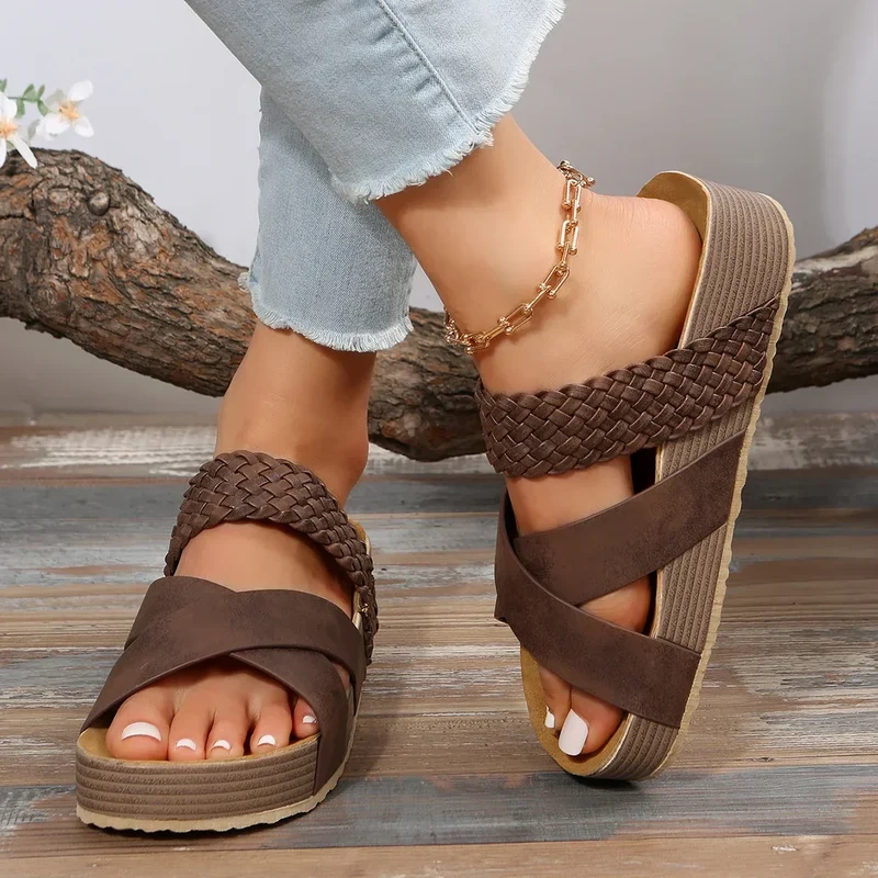 Damen Plateausandalen | Weiches Kissengefühl | Rutschfeste Sohle & Verstellbare Riemen