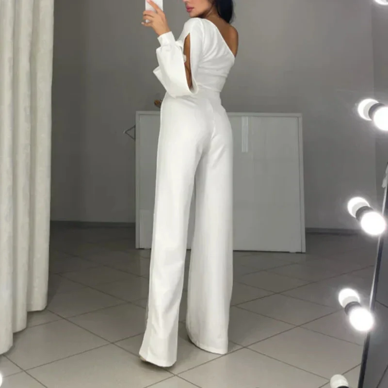 Damen Ein-Schulter Jumpsuit | Glitzernde Netzdetails | Figurbetonte Passform | Eleganter Abendlook