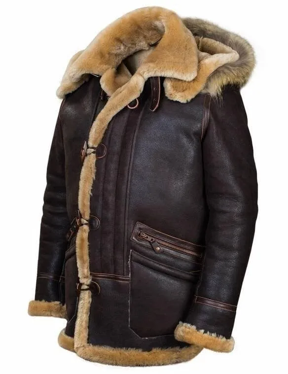 Herren Parka B-7 | Lammfell | Abnehmbare Kapuze mit Waschbärfell | Winterjacke