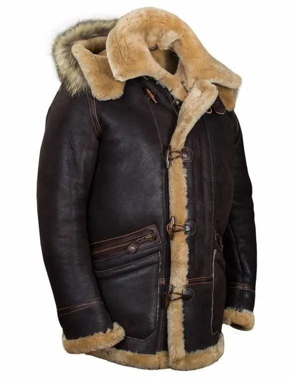 Herren Parka B-7 | Lammfell | Abnehmbare Kapuze mit Waschbärfell | Winterjacke