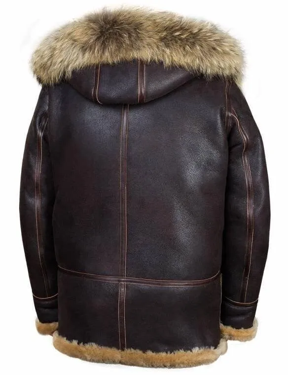 Herren Parka B-7 | Lammfell | Abnehmbare Kapuze mit Waschbärfell | Winterjacke