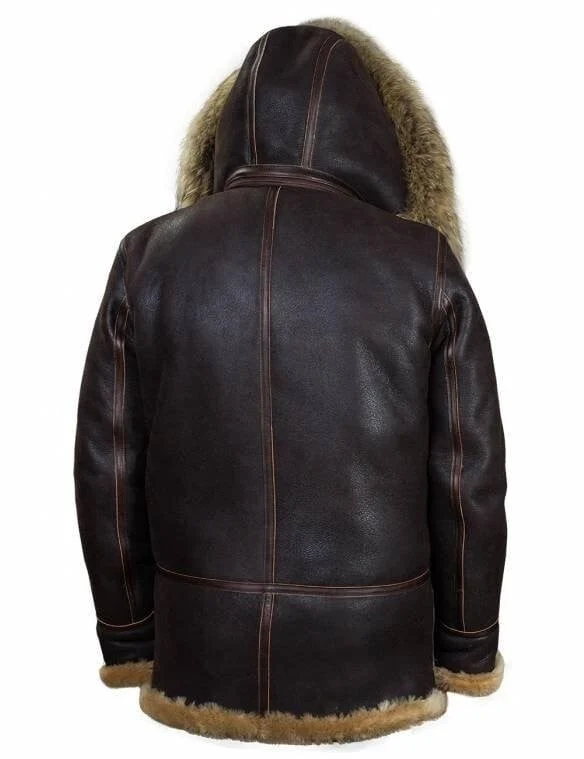 Herren Parka B-7 | Lammfell | Abnehmbare Kapuze mit Waschbärfell | Winterjacke