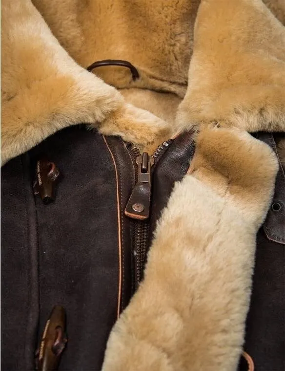 Herren Parka B-7 | Lammfell | Abnehmbare Kapuze mit Waschbärfell | Winterjacke