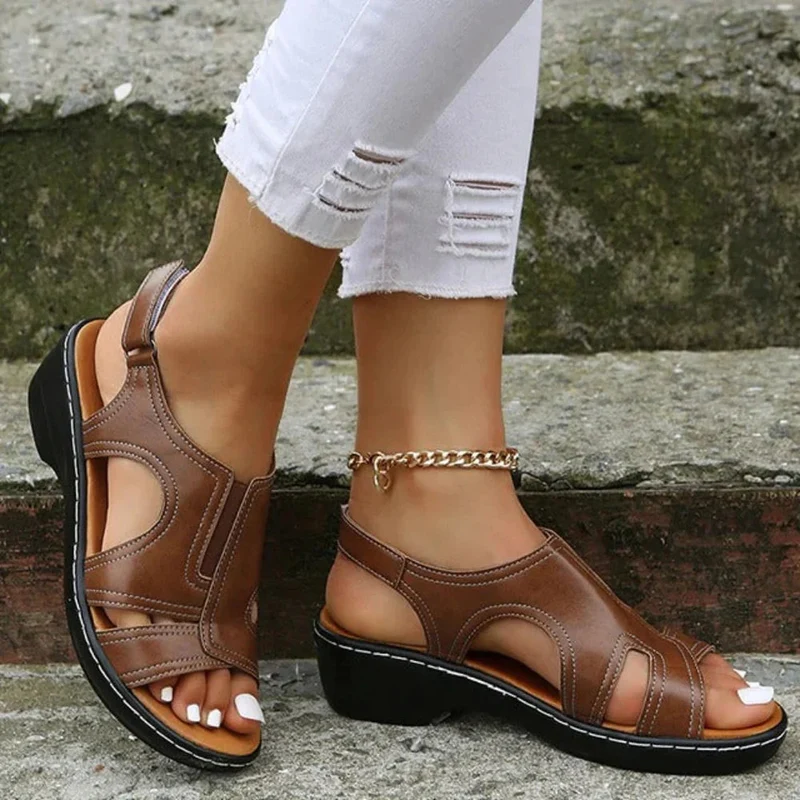 Damen Orthopädische Ledersandalen | Komfort Fußbett & Verstellbare Riemen | Keilabsatz für Stabilität