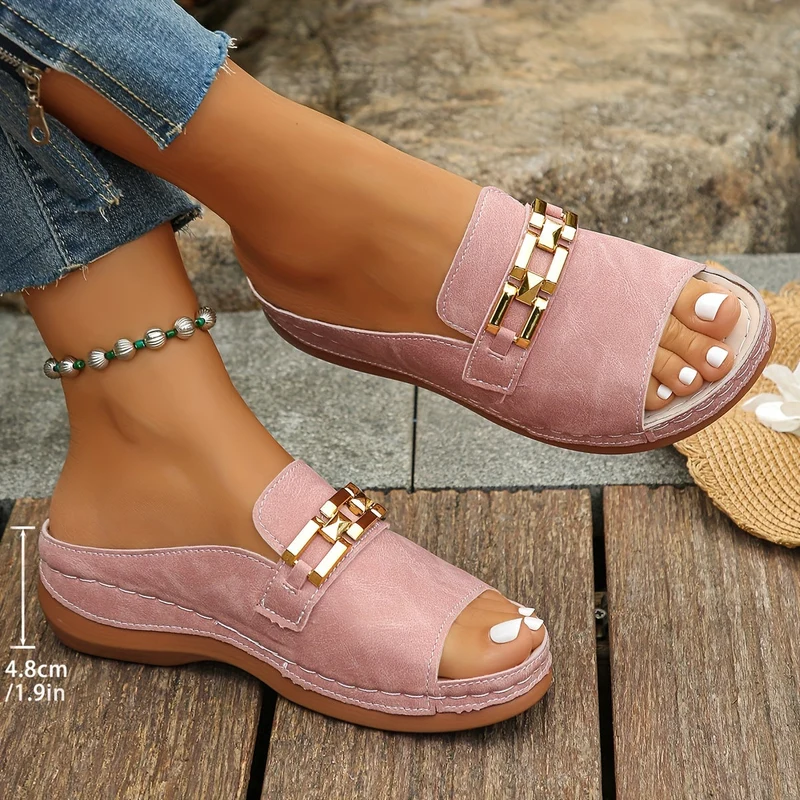Damen Keilsandalen | Ergonomische Komfortsohle | Dekorativer Kettenbesatz | Elegant & Bequem für Sommer