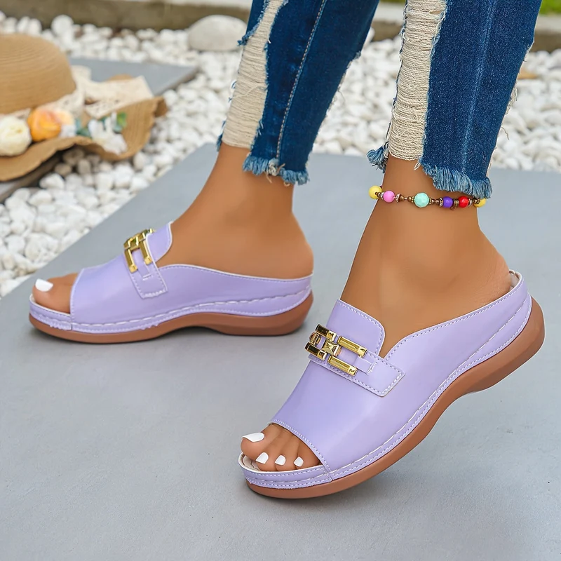 Damen Keilsandalen | Ergonomische Komfortsohle | Dekorativer Kettenbesatz | Elegant & Bequem für Sommer