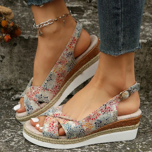 Damen Sandalen mit Keilabsatz | Orthopädisches Fußbett | Weiches Kunstleder | Komfort & Stil
