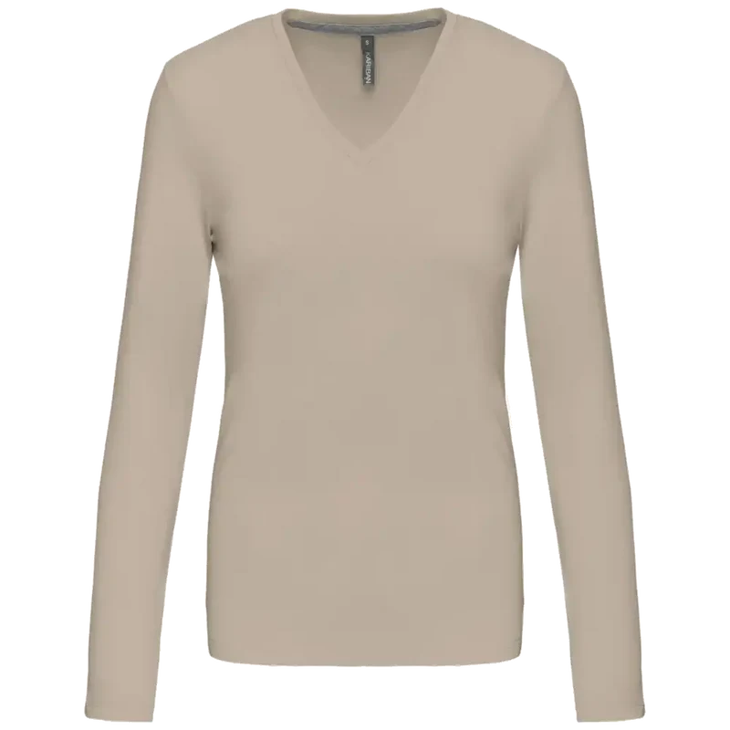 Kariban Dames t-shirt V-hals lange mouwen K382
