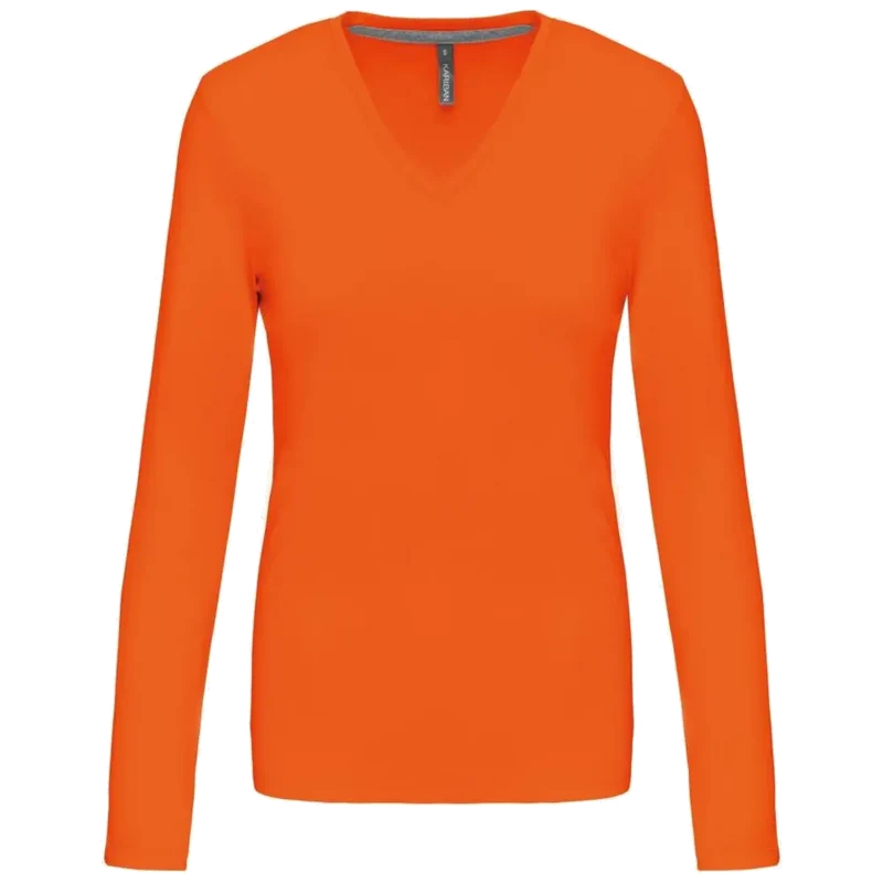Kariban Dames t-shirt V-hals lange mouwen K382