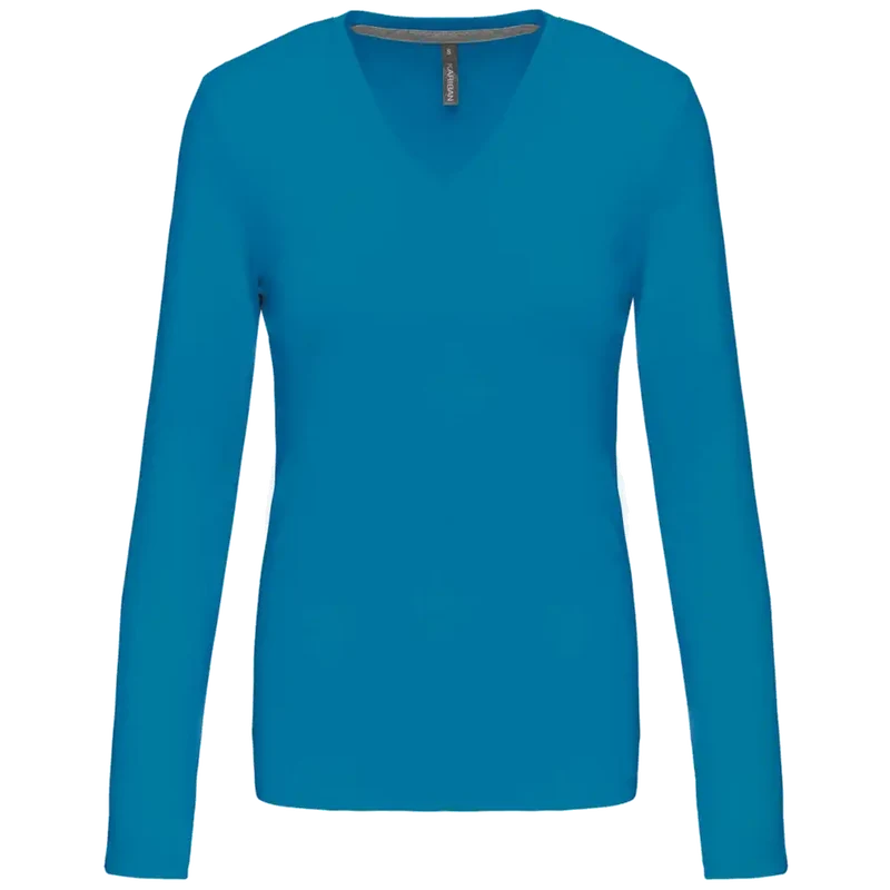 Kariban Dames t-shirt V-hals lange mouwen K382