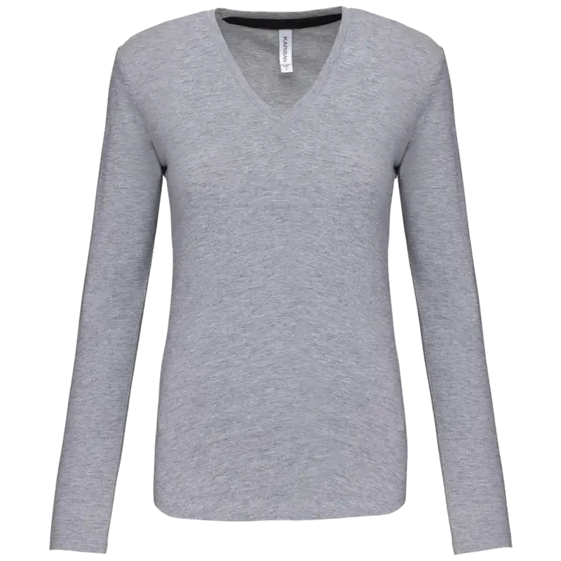 Kariban Dames t-shirt V-hals lange mouwen K382