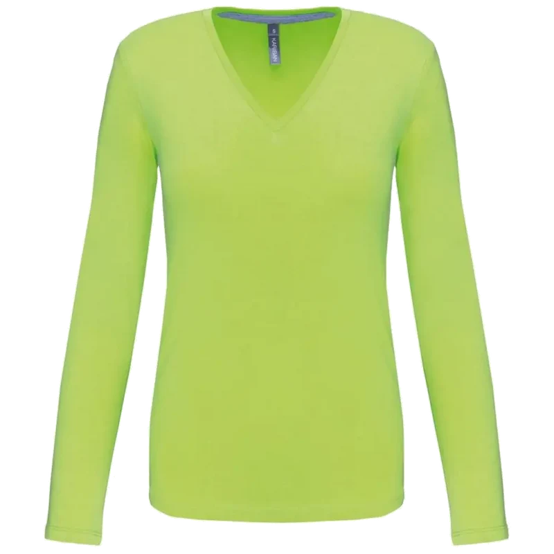 Kariban Dames t-shirt V-hals lange mouwen K382