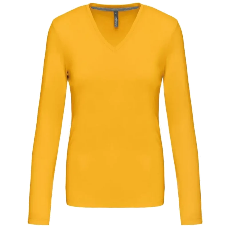 Kariban Dames t-shirt V-hals lange mouwen K382