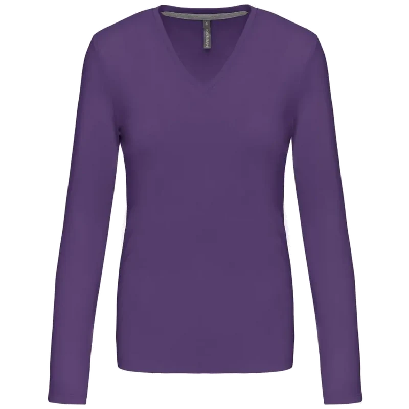 Kariban Dames t-shirt V-hals lange mouwen K382