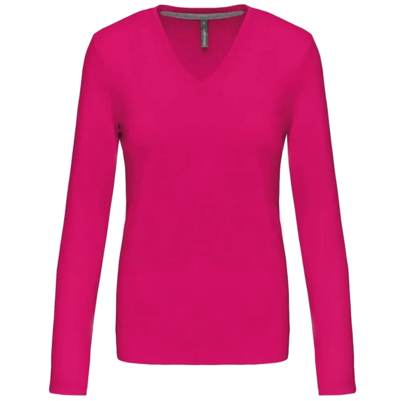 Kariban Dames t-shirt V-hals lange mouwen K382
