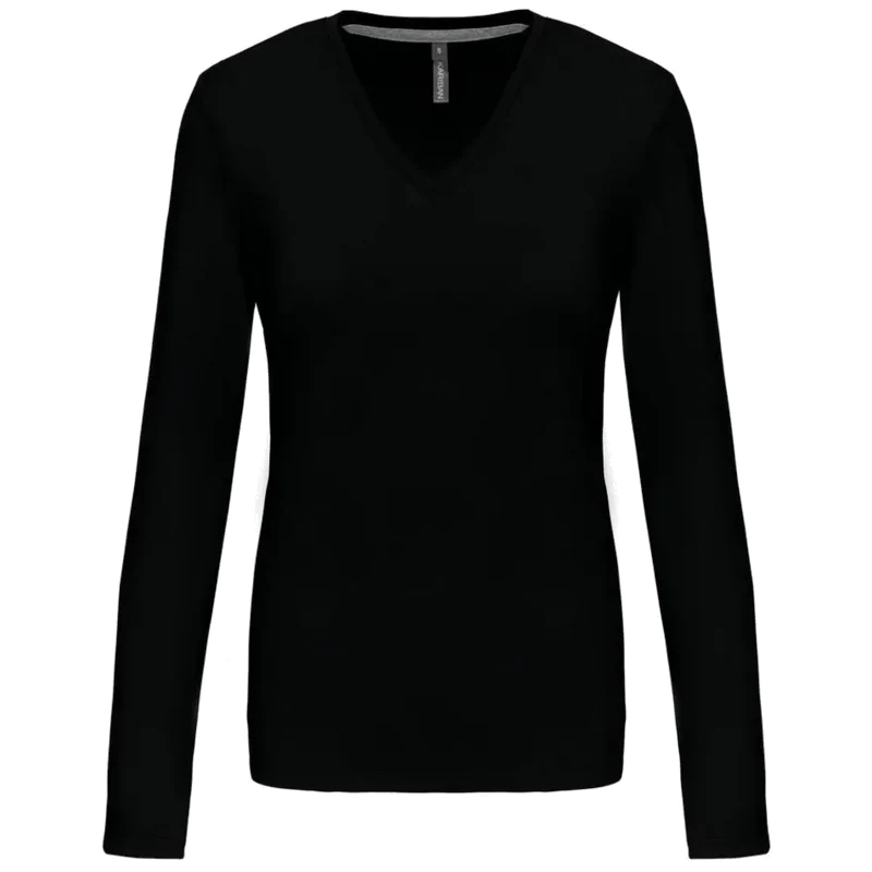 Kariban Dames t-shirt V-hals lange mouwen K382