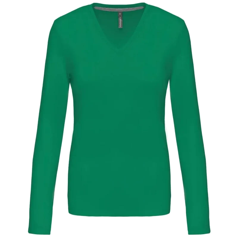Kariban Dames t-shirt V-hals lange mouwen K382