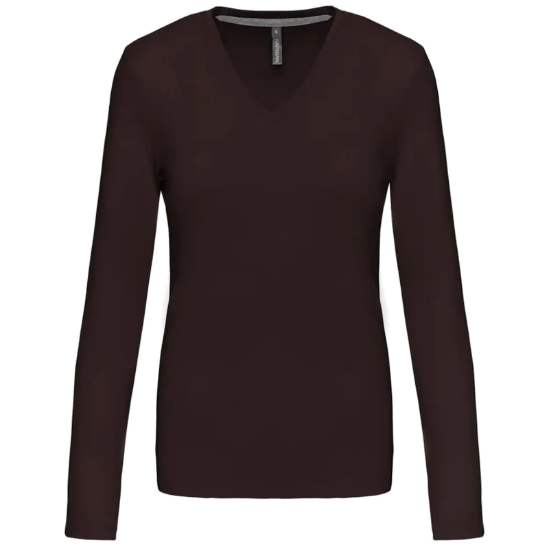 Kariban Dames t-shirt V-hals lange mouwen K382