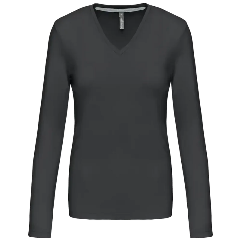 Kariban Dames t-shirt V-hals lange mouwen K382