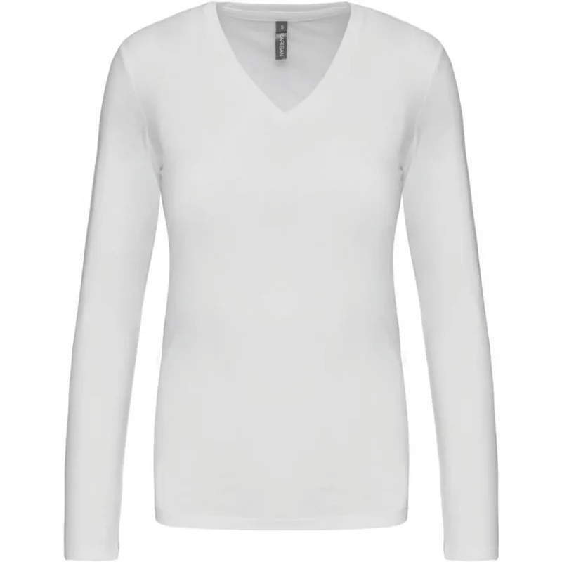 Kariban Dames t-shirt V-hals lange mouwen K382